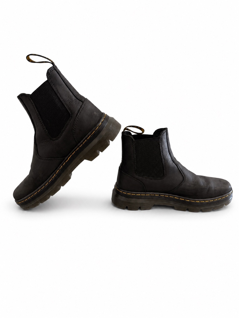 Dr. Martens Black Leather Chukka Boots with Yellow Welt Stitching